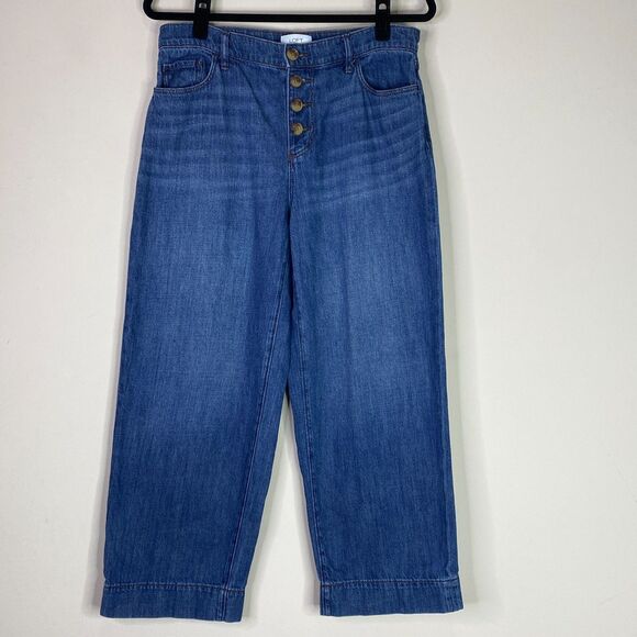 LOFT 2023 High Rise Wide Leg Exposed Button Fly Crop Jeans Women's Size 6 - Picture 1 of 10